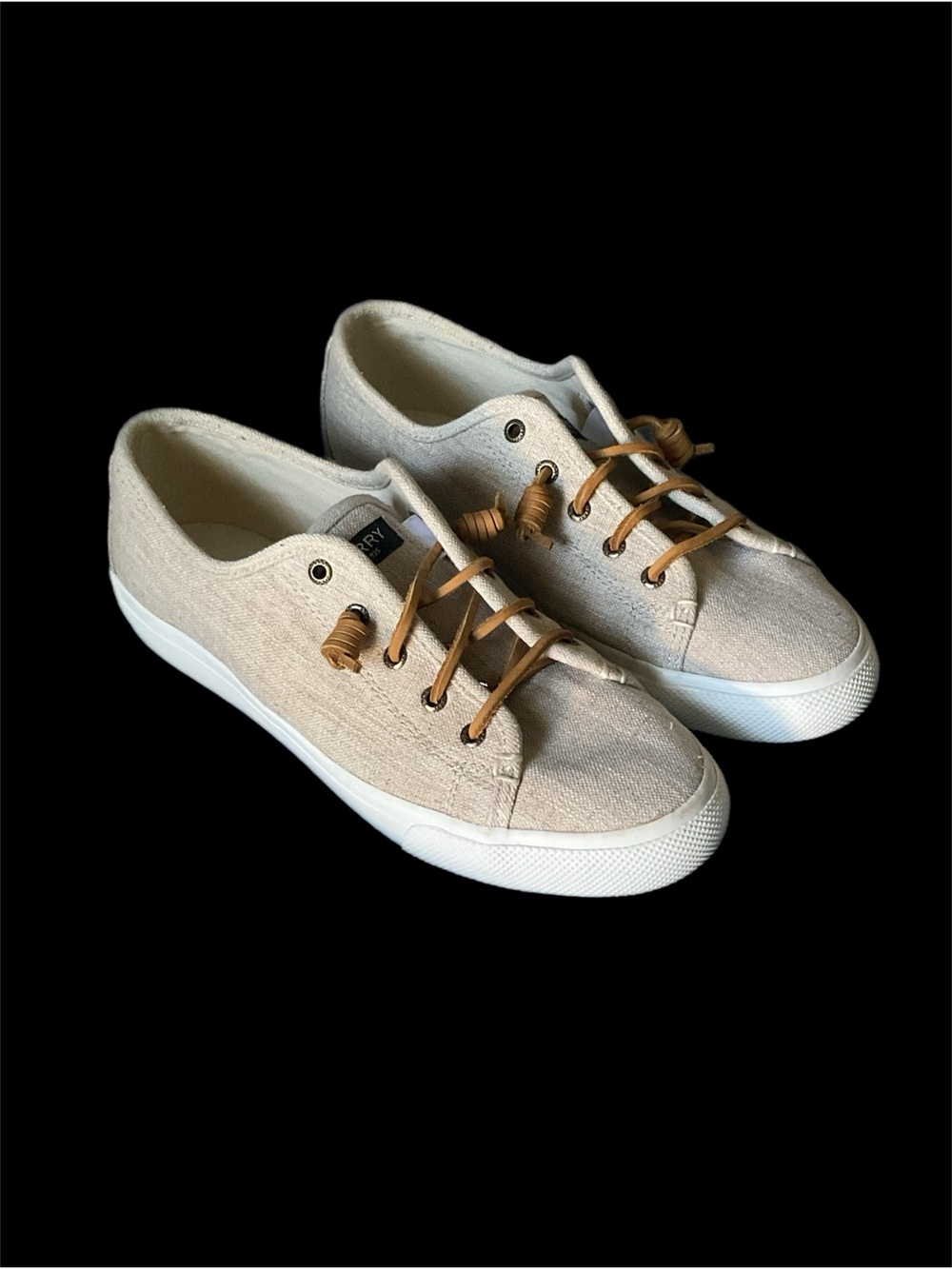 Sperry Women’s Linen Sneakers 10M Oatmeal Rawhide Laces STS99355 Coastal Beach